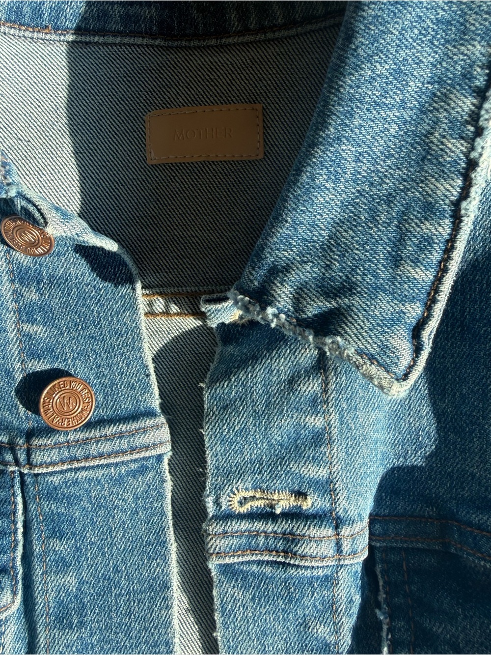 MOTHER Light Blue Distressed Frayed-Hem Denim Jacket - Picture 5 of 7